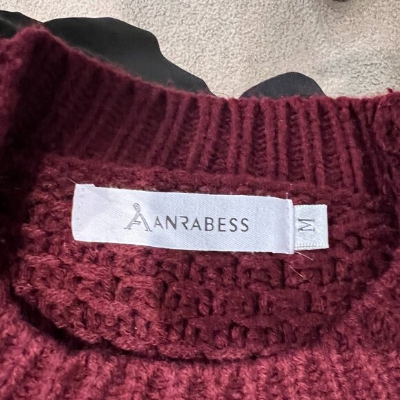 Anrabess Oversized Cable Knit Maroon Sweater Size M - Picture 6 of 6
